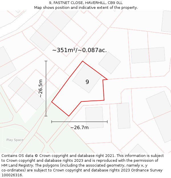 9, FASTNET CLOSE, HAVERHILL, CB9 0LL: Plot and title map