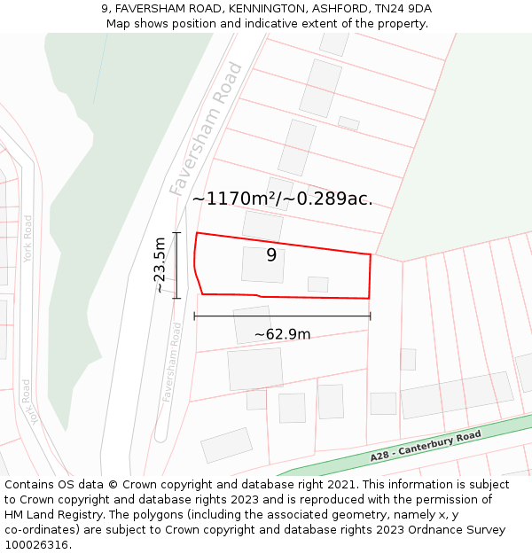 9, FAVERSHAM ROAD, KENNINGTON, ASHFORD, TN24 9DA: Plot and title map