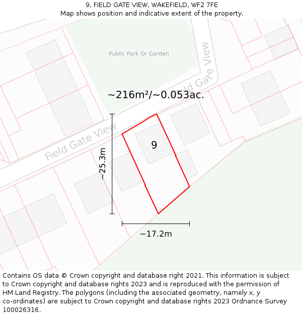 9, FIELD GATE VIEW, WAKEFIELD, WF2 7FE: Plot and title map