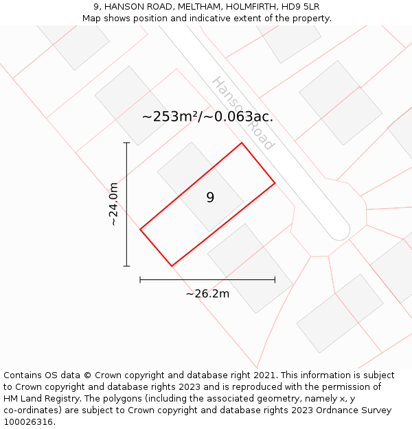 9, HANSON ROAD, MELTHAM, HOLMFIRTH, HD9 5LR: Plot and title map