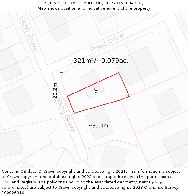 9, HAZEL GROVE, TARLETON, PRESTON, PR4 6DQ: Plot and title map
