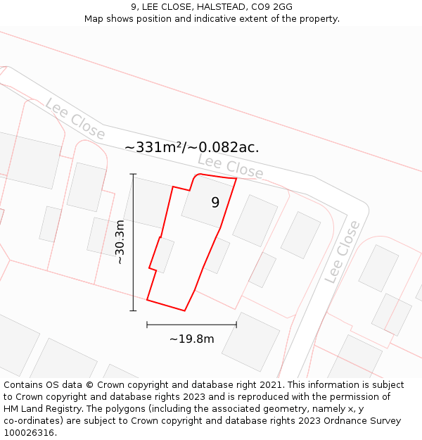 9, LEE CLOSE, HALSTEAD, CO9 2GG: Plot and title map