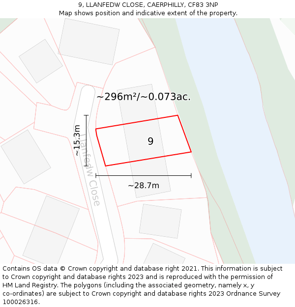 9, LLANFEDW CLOSE, CAERPHILLY, CF83 3NP: Plot and title map