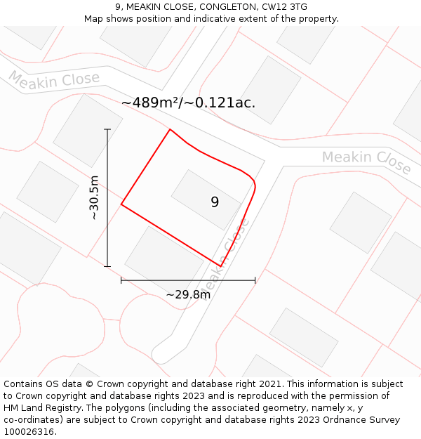 9, MEAKIN CLOSE, CONGLETON, CW12 3TG: Plot and title map