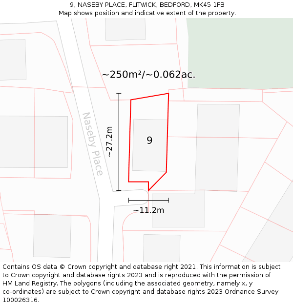 9, NASEBY PLACE, FLITWICK, BEDFORD, MK45 1FB: Plot and title map