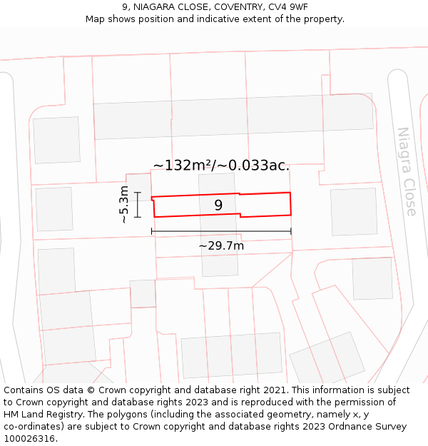 9, NIAGARA CLOSE, COVENTRY, CV4 9WF: Plot and title map