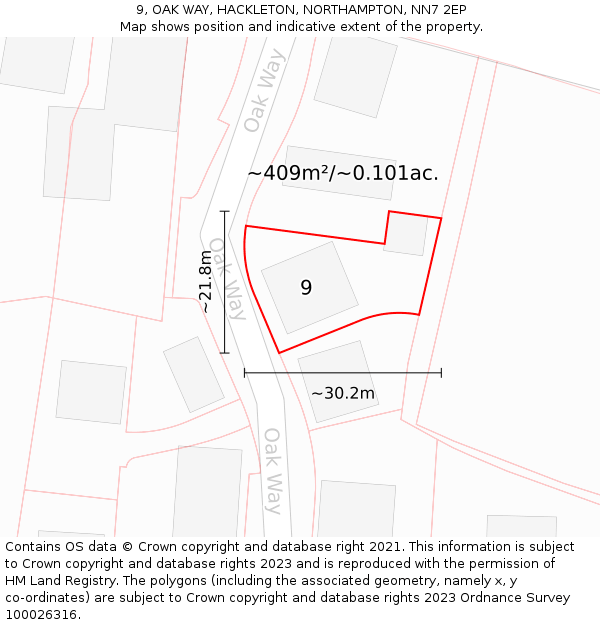 9, OAK WAY, HACKLETON, NORTHAMPTON, NN7 2EP: Plot and title map