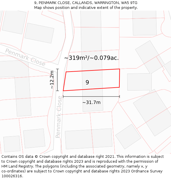 9, PENMARK CLOSE, CALLANDS, WARRINGTON, WA5 9TG: Plot and title map