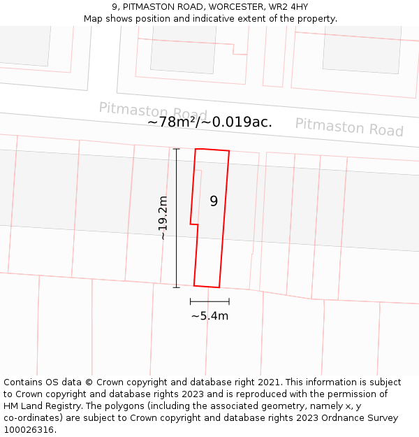 9, PITMASTON ROAD, WORCESTER, WR2 4HY: Plot and title map