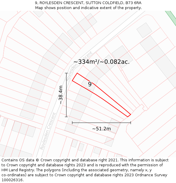 9, ROYLESDEN CRESCENT, SUTTON COLDFIELD, B73 6RA: Plot and title map