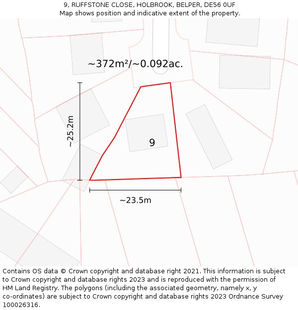 9, RUFFSTONE CLOSE, HOLBROOK, BELPER, DE56 0UF: Plot and title map