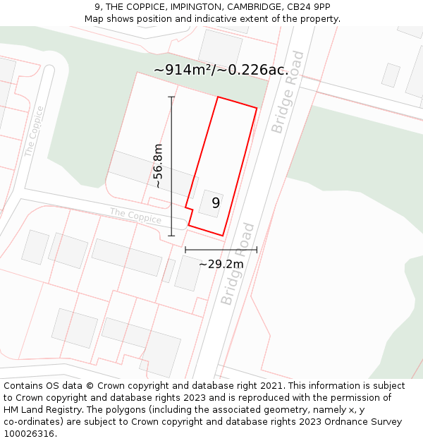 9, THE COPPICE, IMPINGTON, CAMBRIDGE, CB24 9PP: Plot and title map