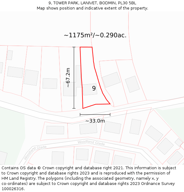 9, TOWER PARK, LANIVET, BODMIN, PL30 5BL: Plot and title map
