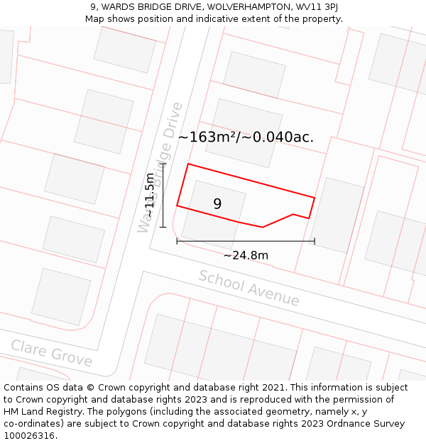 9, WARDS BRIDGE DRIVE, WOLVERHAMPTON, WV11 3PJ: Plot and title map