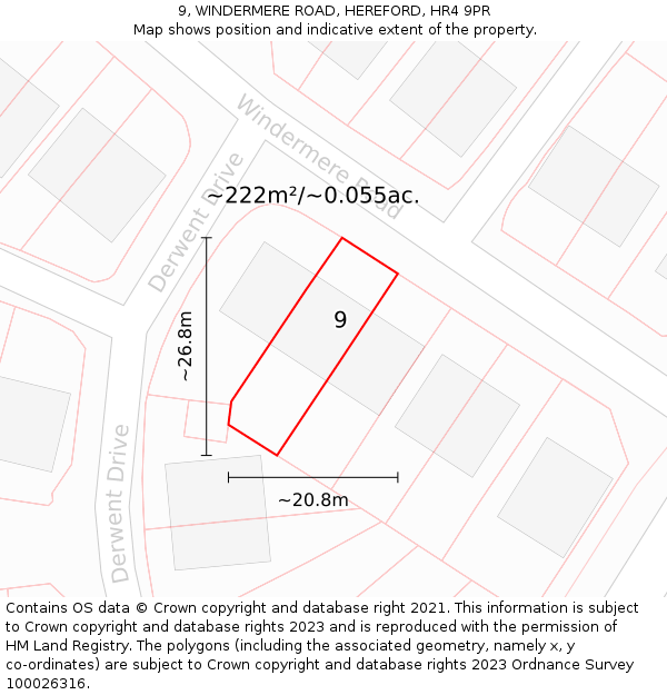 9, WINDERMERE ROAD, HEREFORD, HR4 9PR: Plot and title map