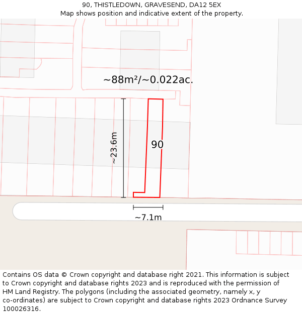 90, THISTLEDOWN, GRAVESEND, DA12 5EX: Plot and title map
