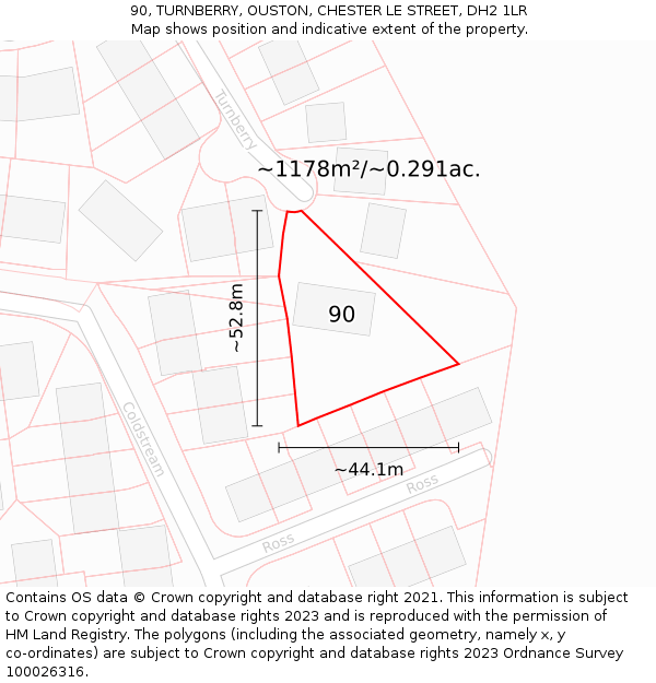 90, TURNBERRY, OUSTON, CHESTER LE STREET, DH2 1LR: Plot and title map