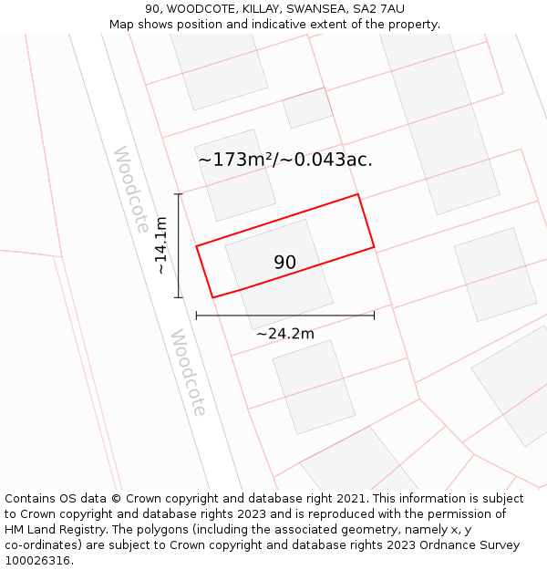 90, WOODCOTE, KILLAY, SWANSEA, SA2 7AU: Plot and title map