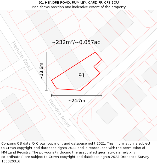 91, HENDRE ROAD, RUMNEY, CARDIFF, CF3 1QU: Plot and title map