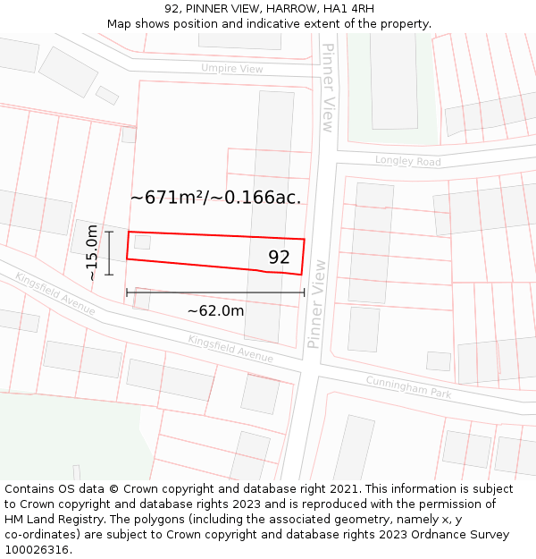 92, PINNER VIEW, HARROW, HA1 4RH: Plot and title map