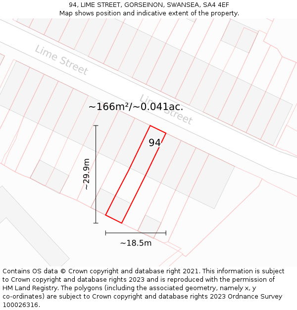 94, LIME STREET, GORSEINON, SWANSEA, SA4 4EF: Plot and title map