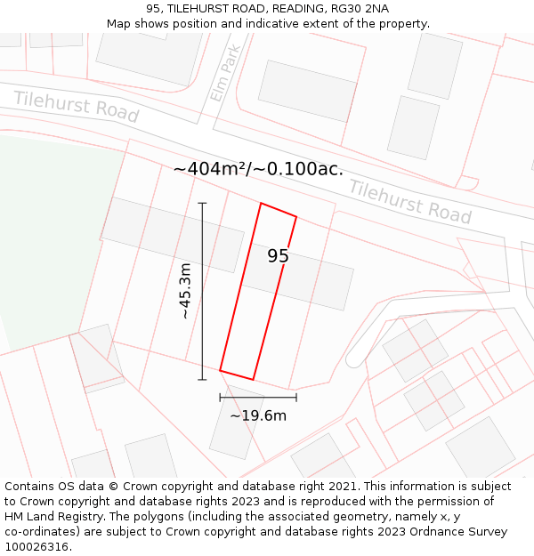 95, TILEHURST ROAD, READING, RG30 2NA: Plot and title map