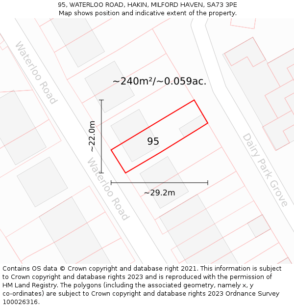 95, WATERLOO ROAD, HAKIN, MILFORD HAVEN, SA73 3PE: Plot and title map