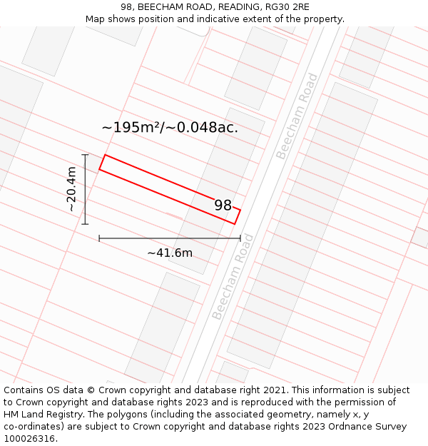 98, BEECHAM ROAD, READING, RG30 2RE: Plot and title map