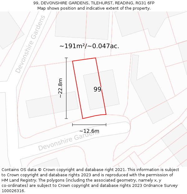 99, DEVONSHIRE GARDENS, TILEHURST, READING, RG31 6FP: Plot and title map