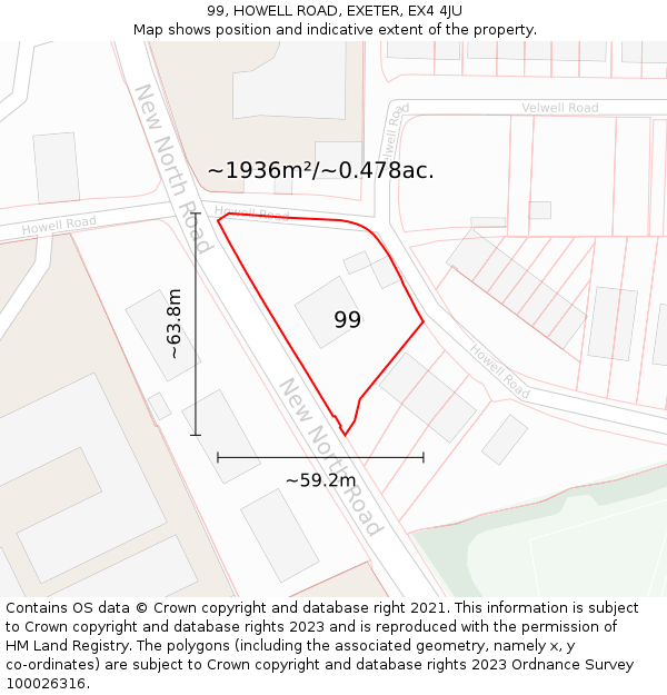 99, HOWELL ROAD, EXETER, EX4 4JU: Plot and title map