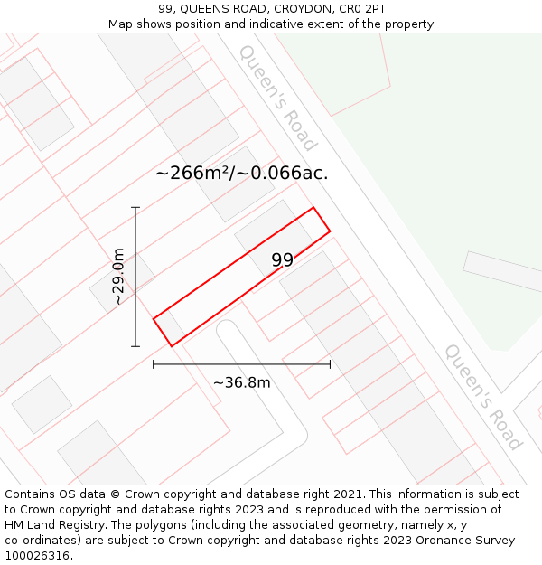 99, QUEENS ROAD, CROYDON, CR0 2PT: Plot and title map