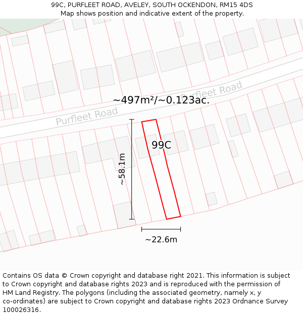 99C, PURFLEET ROAD, AVELEY, SOUTH OCKENDON, RM15 4DS: Plot and title map