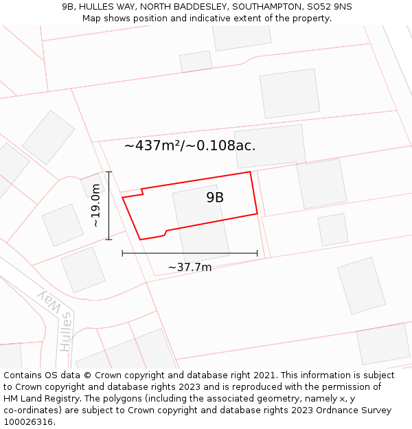 9B, HULLES WAY, NORTH BADDESLEY, SOUTHAMPTON, SO52 9NS: Plot and title map