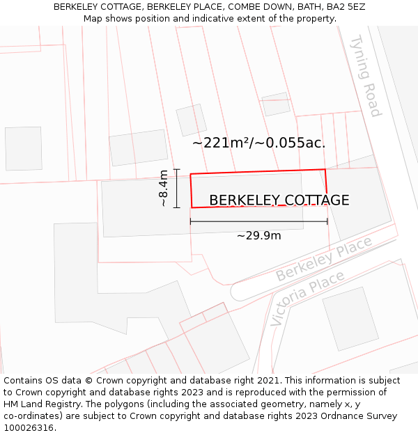 BERKELEY COTTAGE, BERKELEY PLACE, COMBE DOWN, BATH, BA2 5EZ: Plot and title map