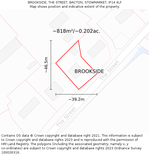 BROOKSIDE, THE STREET, BACTON, STOWMARKET, IP14 4LF: Plot and title map