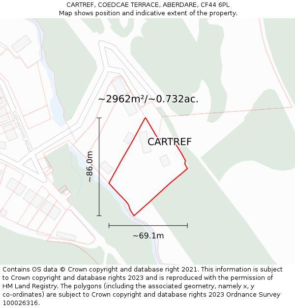 CARTREF, COEDCAE TERRACE, ABERDARE, CF44 6PL: Plot and title map