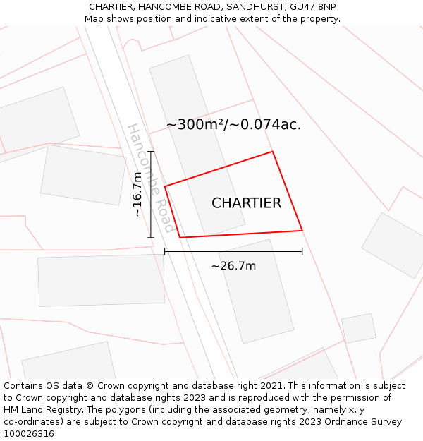 CHARTIER, HANCOMBE ROAD, SANDHURST, GU47 8NP: Plot and title map