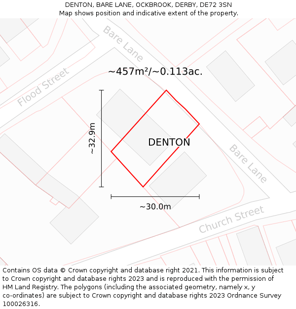 DENTON, BARE LANE, OCKBROOK, DERBY, DE72 3SN: Plot and title map