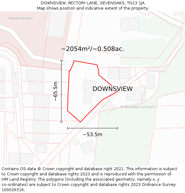 DOWNSVIEW, RECTORY LANE, SEVENOAKS, TN13 1JA: Plot and title map