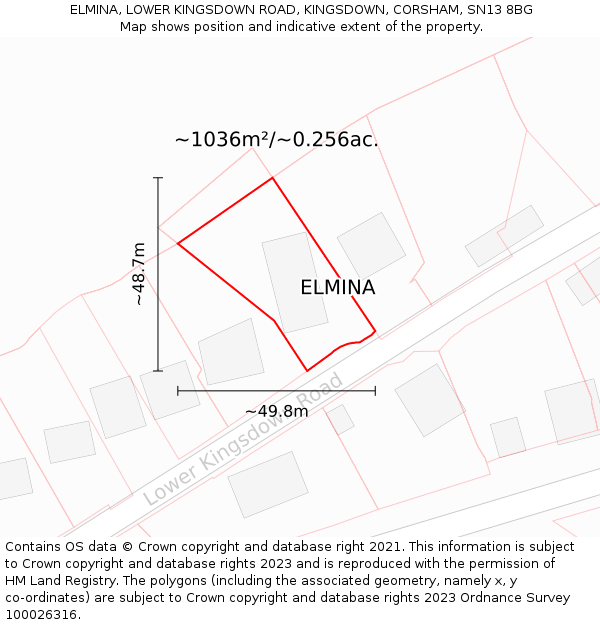 ELMINA, LOWER KINGSDOWN ROAD, KINGSDOWN, CORSHAM, SN13 8BG: Plot and title map
