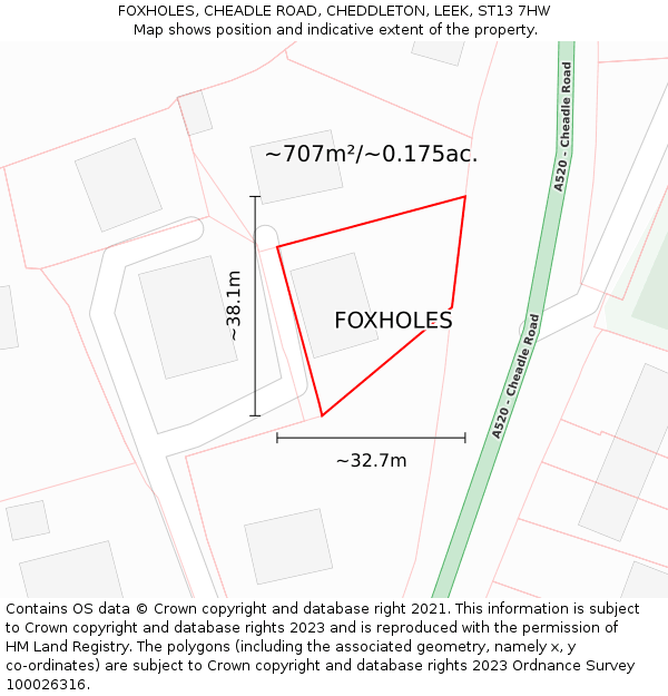 FOXHOLES, CHEADLE ROAD, CHEDDLETON, LEEK, ST13 7HW: Plot and title map