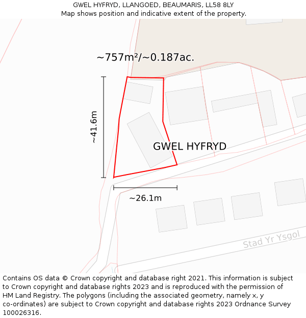 GWEL HYFRYD, LLANGOED, BEAUMARIS, LL58 8LY: Plot and title map