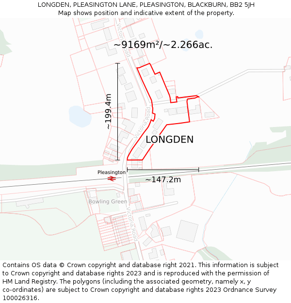 LONGDEN, PLEASINGTON LANE, PLEASINGTON, BLACKBURN, BB2 5JH: Plot and title map