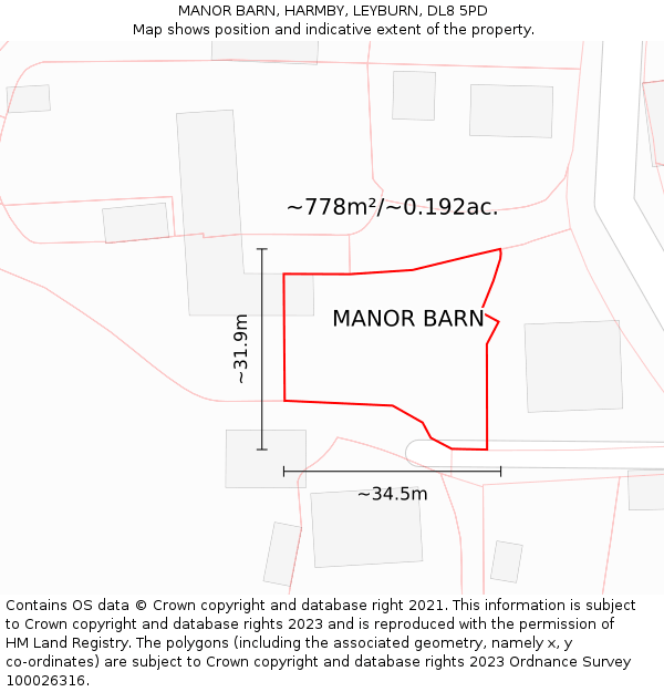 MANOR BARN, HARMBY, LEYBURN, DL8 5PD: Plot and title map