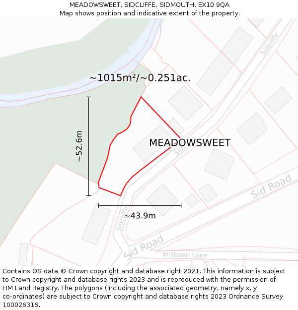 MEADOWSWEET, SIDCLIFFE, SIDMOUTH, EX10 9QA: Plot and title map