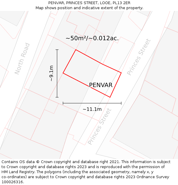 PENVAR, PRINCES STREET, LOOE, PL13 2ER: Plot and title map