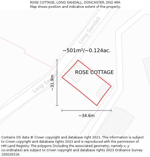 ROSE COTTAGE, LONG SANDALL, DONCASTER, DN2 4RA: Plot and title map