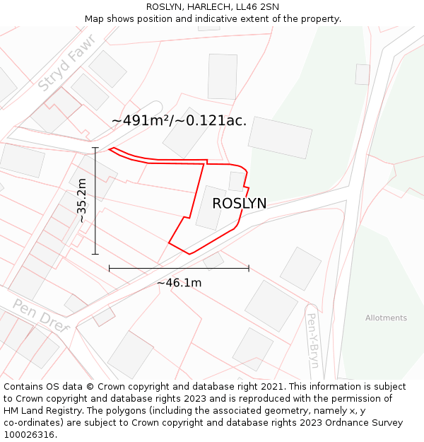 ROSLYN, HARLECH, LL46 2SN: Plot and title map