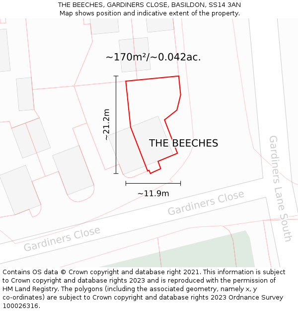 THE BEECHES, GARDINERS CLOSE, BASILDON, SS14 3AN: Plot and title map