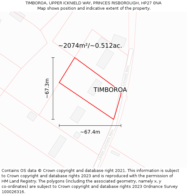 TIMBOROA, UPPER ICKNIELD WAY, PRINCES RISBOROUGH, HP27 0NA: Plot and title map